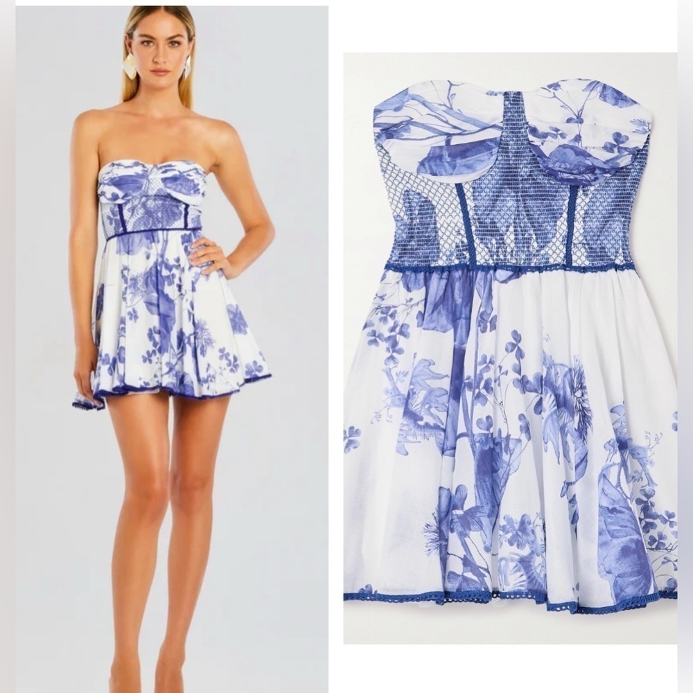 Charo Ruiz GUEILY SHORT DRESS blue and white NWT